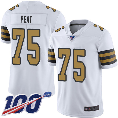 Men New Orleans Saints Limited White Andrus Peat Jersey NFL Football #75 100th Season Rush Vapor Jersey->new orleans saints->NFL Jersey